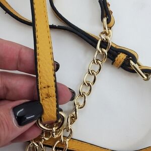 Mustard yellow and gold tone adjustable purse strap